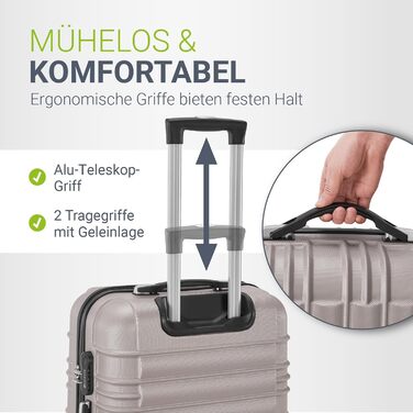 Набір валіз Juskys Hartschale 4 шт. з кодовим замком, тихі колеса 360°, телескопічна ручка, легкі - валізи в кольорі шампань