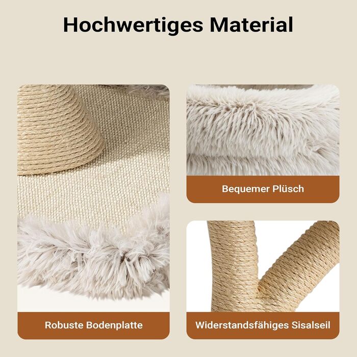 Котячий будиночок-когтеточка Fudajo 169 см, 4 рівні, бежевий, з сизалю