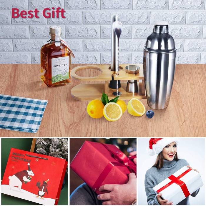 Набір шейкер для коктейлів, 5 предметів, 750 мл, нержавіюча сталь, професійний барменський набір, комплект для приготування Мартіні, барний інструмент для дому, з книгою рецептів (сріблястий)