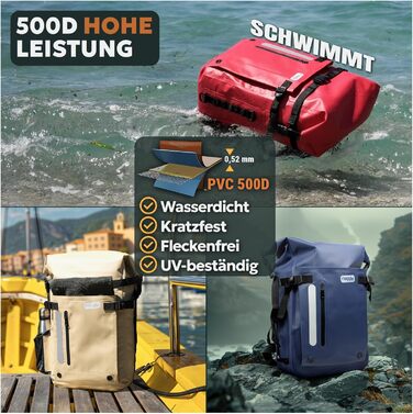 Waterproof Backpack, Versatile, Waterproof Bag, Dry Bag 20/30/45 L, with 3 Outer Pockets, Comfortable, RollTop, Beach, Boat, Kayak, Paddle, Canoe, Hiking, Camping, Fishing, Motorcycle