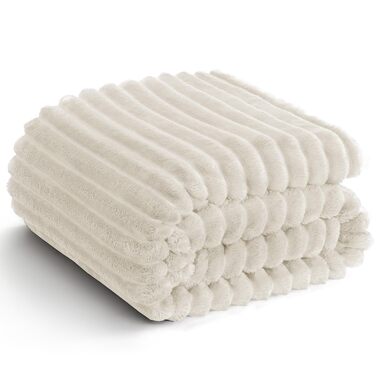 Пухнаста ковдра WAVVE: тепла флісова ковдра для дивану, софи та декору інтер'єру, 150 x 200 см, бежева