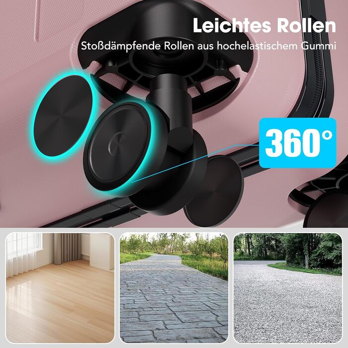 Набір валіз, багажний набір, роликові валізи, дорожній набір валіз 5шт, ABS пластик, TSA замок, містить 1 сумку та 1 косметичку, 4 колеса, телескопічна ручка з алюмінію (рожеве золото)