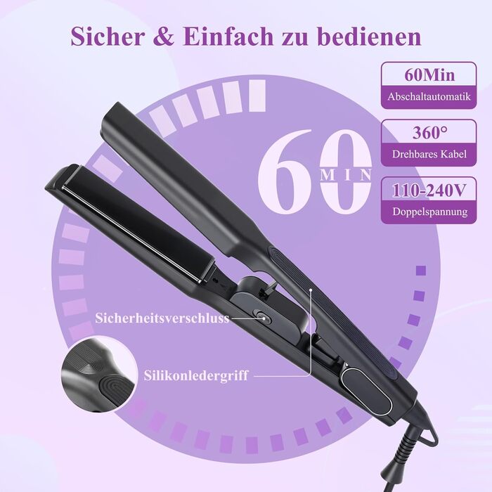 Плойка Bestbeauty з широкими керамічними пластинами 110x40 мм: 15 температур (80-230°C), Dual Voltage (110-240V), швидка укладка для довгатого та густого волосся, чорна – ідеальний подарунок для жінок