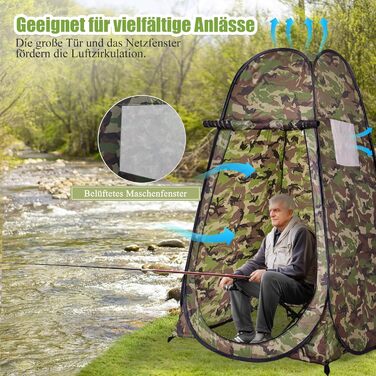 Намет для душу GYMAX, 120x120x190 см, для кемпінгу, відпочинку на природі, з сумкою, Flecktarn (зелений)