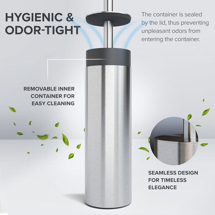 Набір для чищення унітазу Ingoy | Силіконова щітка для унітазу | Чорний | з нержавіючої сталі з кришкою | для ванної та гостьового WC | знімний насадкою | Сріблястий дизайн