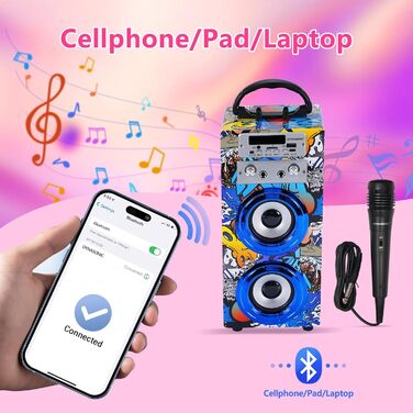 Караоке DYNASONIC з 2 мікрофонами, портативна караоке-машина, Bluetooth-динамік, USB та SD-картрідер, світлові ефекти, подарунок для дітей 5-13 років (Model 16 lights)