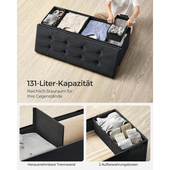 Складаний пуф SONGMICS з місцем для зберігання, 110×38×38 см, кремово-білий, до 300 кг, для вітальні, спальні, передпокою