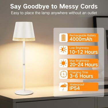 Світлодіодний настільний світильник OUTON з акумулятором, USB-C, 4000mAh, 3 режими освітлення, димування, сенсорне керування, зелений (2 шт)