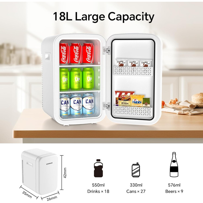 Міні-холодильник 18L з функцією охолодження та нагрівання, 12V/220V, для дому, офісу, кемпінгу та авто