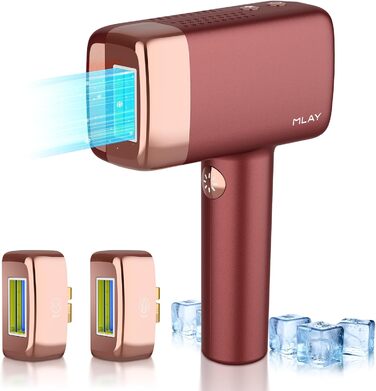 Пристрій для епіляції IPL Laser, 0.5 сек/імпульс, безболісна епіляція з охолодженням, 2 насадки для обличчя та бікіні, для обличчя, під пахвами, на ногах, бікіні. Червоний колір