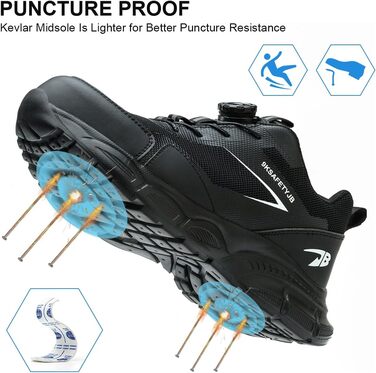 Черевики робочі чоловічі/жіночі легкі, з металевим носком, дихаючі, антиковзкі, чорні, 38-46 EU