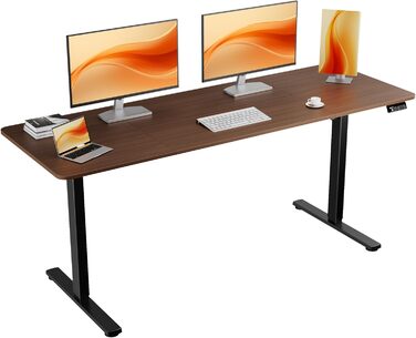 Electric Height Adjustable Standing Desk 80x60 cm & 170x60 cm - Ergonomic Desk with Dual Top, White Frame & Walnut Tabletop for Home Office