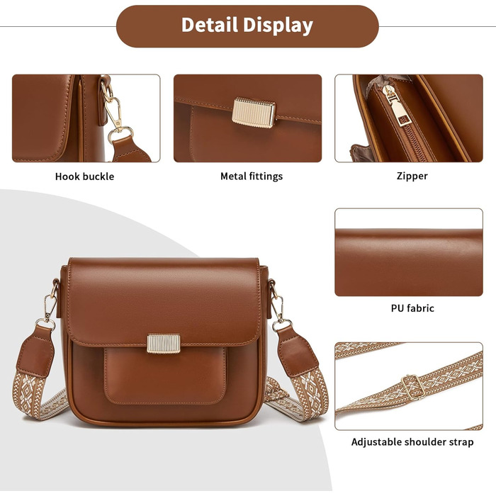 Сумка жіноча Miss Lulu середнього розміру: шкіряна сумка-тоут, крос-боді, вінтажний стиль (коричнева, 2513)