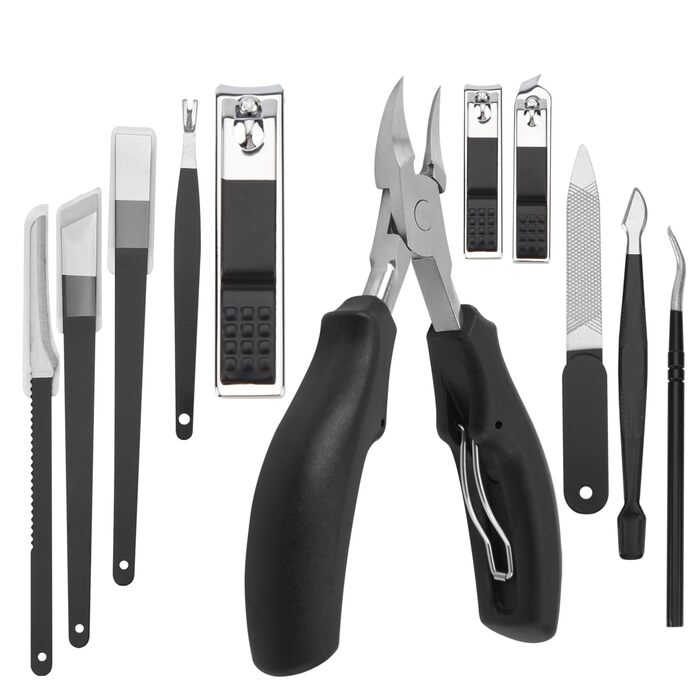 Набір для манікюру та педикюру Fingernagel 11 в 1 для товстих та врослих нігтів: кусачки, пилочки, інструменти для догляду за руками та ногами (чоловічі, жіночі, для літніх людей) з кейсом для подорожей