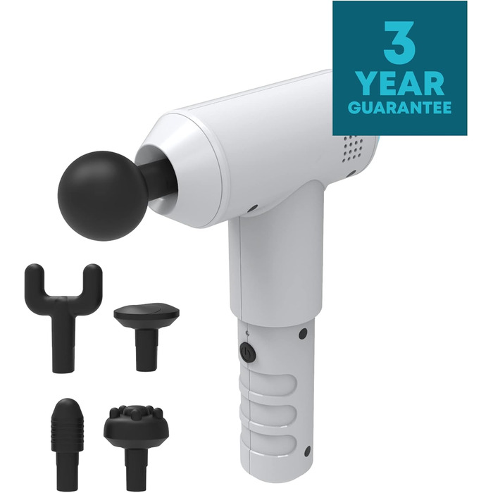 Масажер для тіла HoMedics Mini Massage Gun - бездротовий, перезаряджається, з 5 насадками, для розслаблення м'язів. Білий