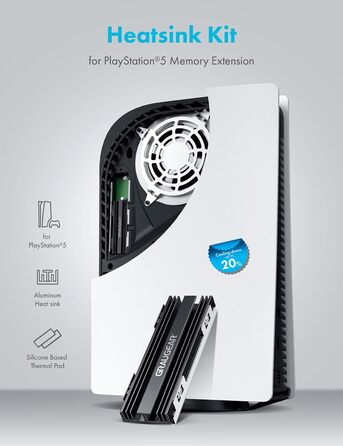 Радіатор охолодження GrauGear для M.2 NVMe SSD, комплект кулера для Playstation 5, PS5 Slim, з теплопровідною кришкою (алюміній) G-PS5HS02