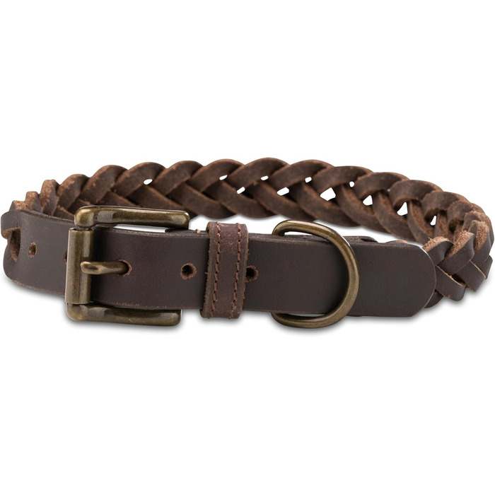Сплетене шкіряне нашийник для собак – міцний ручної роботи, з високоякісної шкіри буйвола, Clarissa (M (36.0-45.0cm))