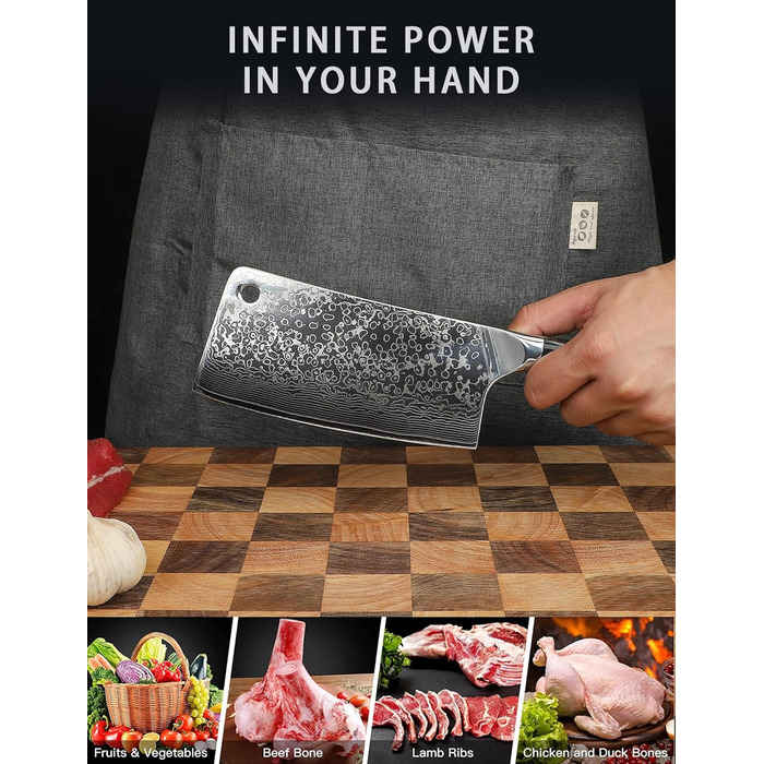 Ніж кухарський SANMUZUO Hackmesser 17 см, професійний, Дамаск, серія Xuan, VG10 сталь, ручка з епоксидної смоли (сапфірово-синій)