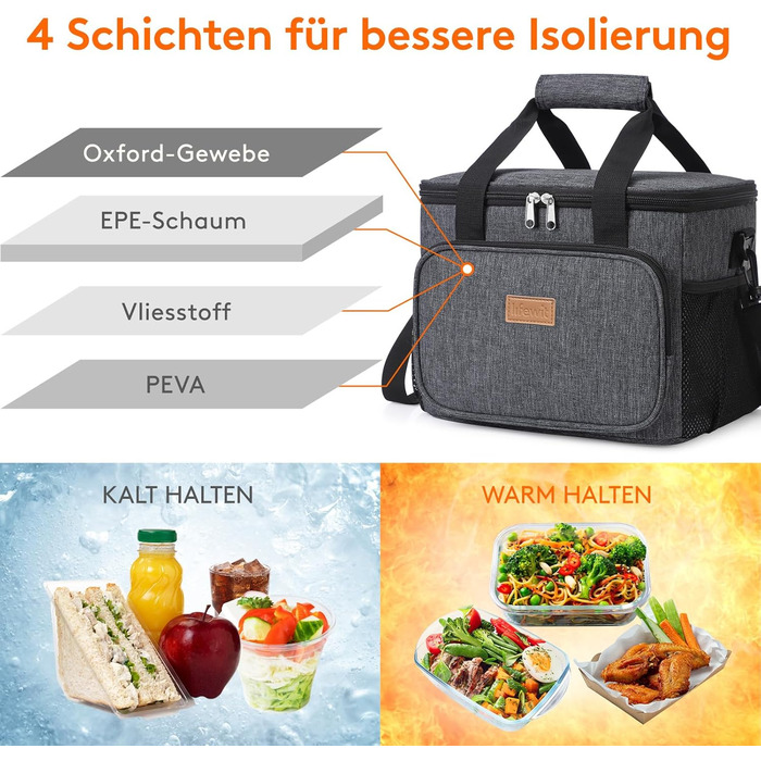 Термосумка LifeWit 15L: компактна, ізольована сумка-холодильник для їжі, напоїв, пікніків та подорожей. Водонепроникна, сіра, для чоловіків та жінок.