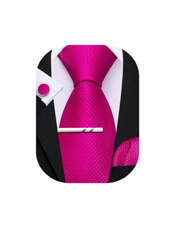 Сет аксесуарів для чоловіків Barry.Wang: краватка в смужку, краватки-кліпса, кишеньковий хустинка, запонки, для вечірок, весілля, ділових зустрічей (рожевий)