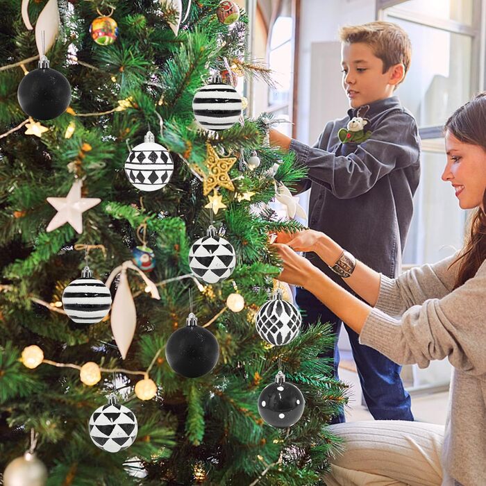 30 шт. прикрас на ялинку: блакитні та чорні ялинкові кулі, 6 см, ручної роботи, з петелькою для ялинки