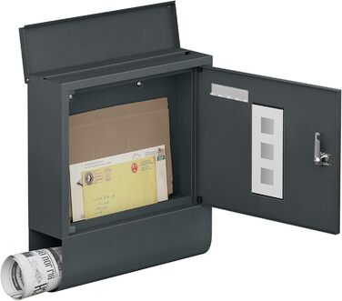 Поштовий ящик WOLTU з газетницею та вікном для імені, замиканий, 2 ключі, антрацит, 30.5x33.5x9 см