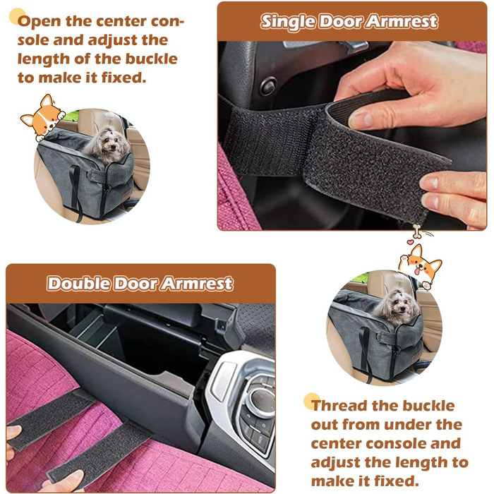 Автокрісло для собак та котів, до 6 кг, знімний та миючий чохол, для середньої консолі, замша