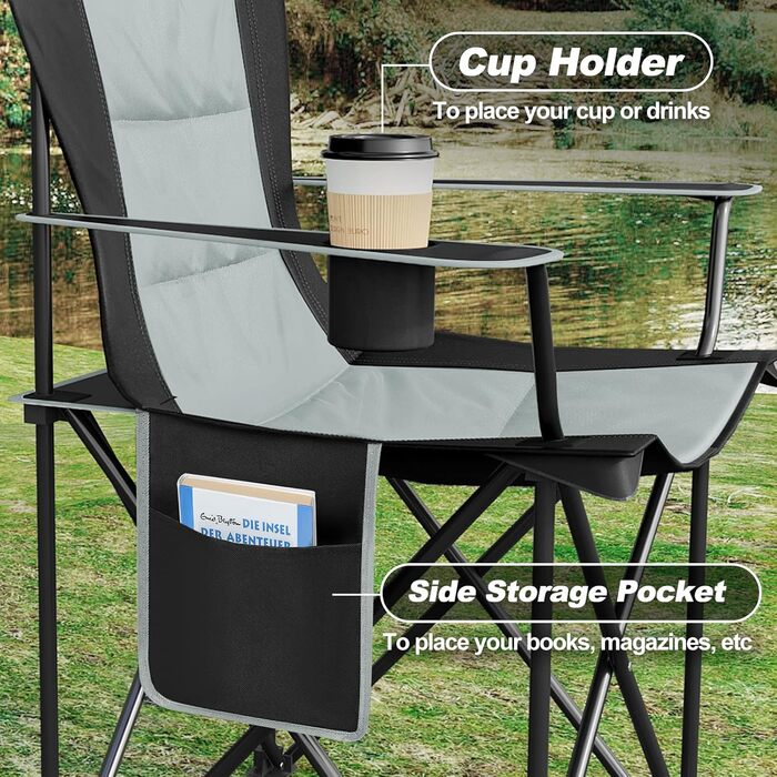 WOLTU Набір складаних стільців для кемпінгу 2 шт., чорний + світло-сірий, для риболовлі, саду, тераси, пікніка