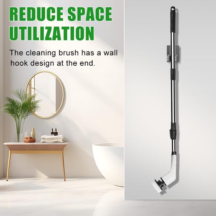Електрична щітка для чищення OSDUE з 7 насадками, бездротова, водонепроникна IPX7, для ванни та плитки, з регульованою ручкою 137 см, біла