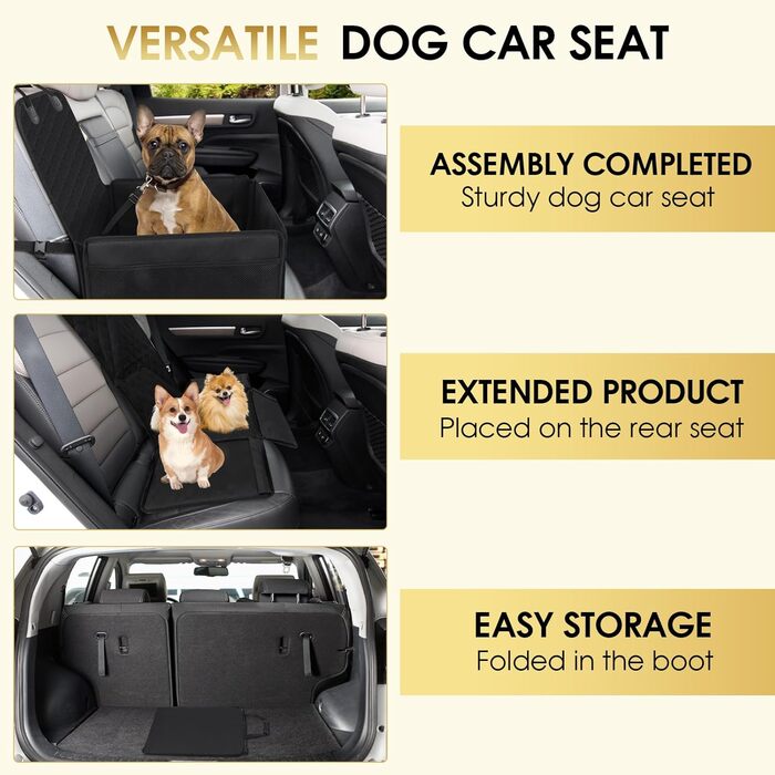 Автомобільний лежак для собак на заднє сидіння, чорний. Міцний, водонепроникний, з ременями безпеки. Підходить для собак малого та середнього розміру.