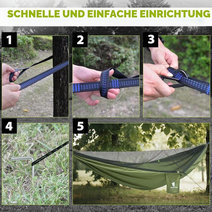 Гамак для кемпінгу GEERTOP з москітною сіткою, міцний вуличний гамак для подорожей, походів та саду, витримує до 300 кг