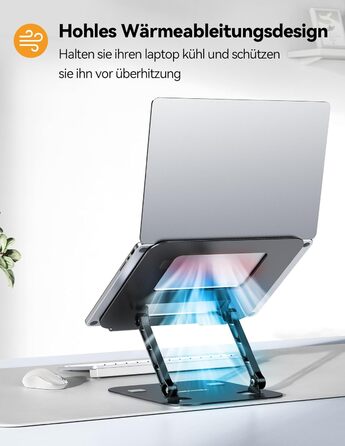 Підставка для ноутбука TECKNET, регульована по висоті, ергономічна, складна, портативна, з вентиляцією, сумісна з ноутбуками та планшетами 11-17.3 дюймів (чорна)