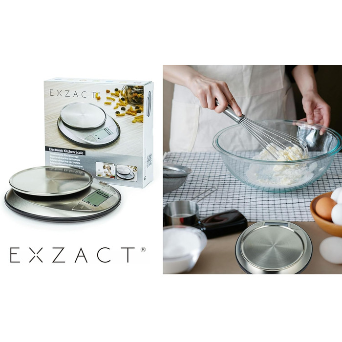 Електронна кухонна вага EXZACT з нержавіючої сталі з мискою для приготування їжі та випічки, функція тарування, максимальна вага 5 кг (EX4362)