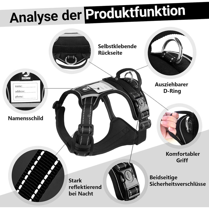 Нашийник для собак великих порід з ручкою, без обмеження грудної клітки, дихаючий, безпечний, світловідбиваючий, без Pull, для тренувань та активного відпочинку, Sti 2 Bau (L, чорний)