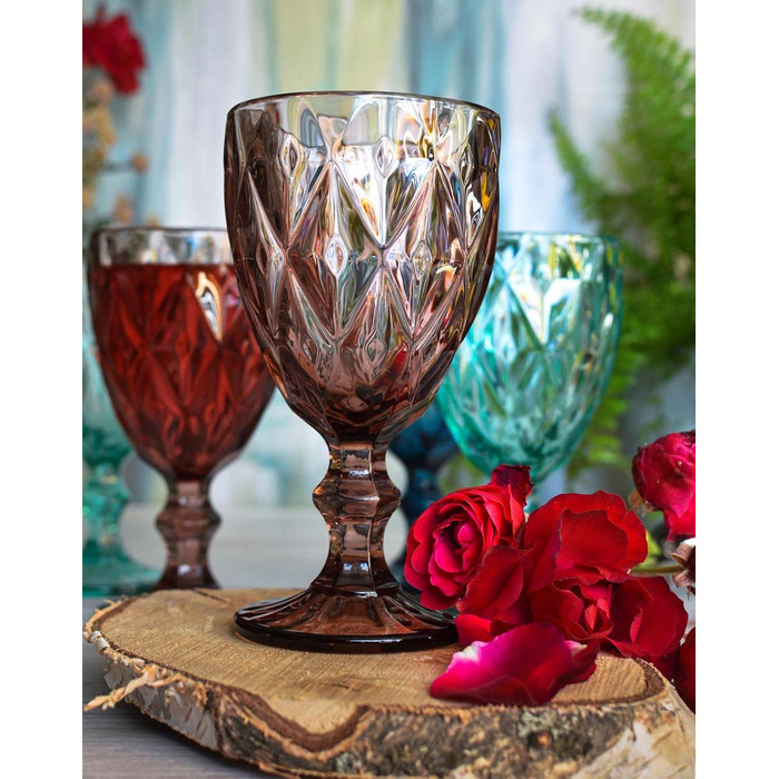 6 кольорових келихів для вина Sendez 300 мл з рельєфом (червоне та біле вино)