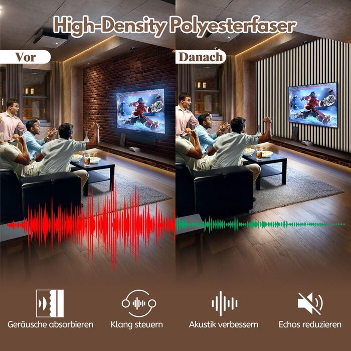 Акустичні панелі з дерева та фетру 120x60 см, білий дуб — звукопоглинаюча стіновая облицювання для покращення акустики приміщення, набір 2 шт