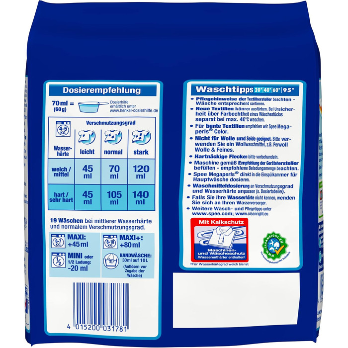 Пральний порошок для кольорових речей Spee Megaperls Color 3+1, свіжість, 1.14 кг (90 циклів прання)
