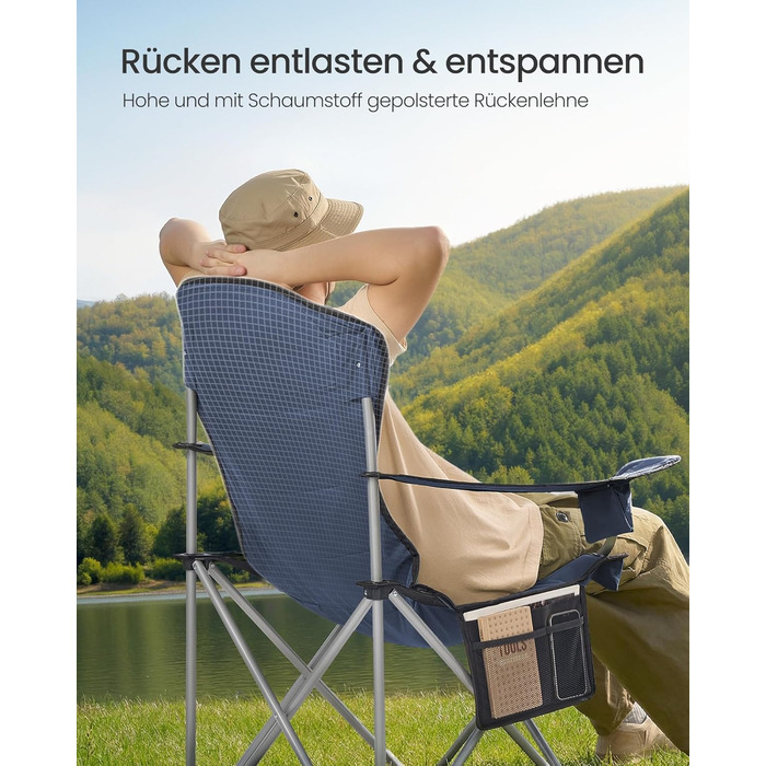 Кемпінговий стілець SONGMICS, розкладний, широкий, з високою спинкою, синій/сірий (GCB005BH0)