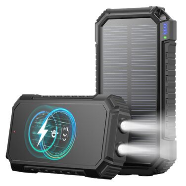 Портативний зарядний пристрій ADDTOP Solar Power Bank 26800mAh з сонячною панеллю, USB-C, 3.0A, 4 виходи для смартфонів та планшетів, ліхтар для кемпінгу та відпочинку на природі (Чорний)