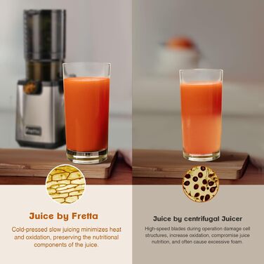 Шнекова соковижималка Fretta Slow Juicer з нержавіючої сталі для овочів та фруктів, Space Silver
