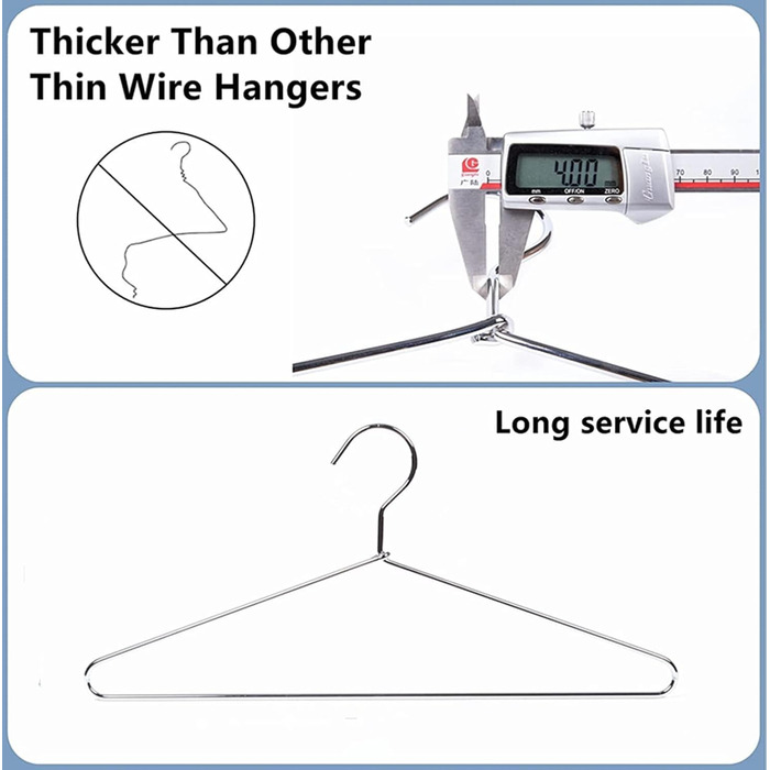 Amber Home 20-Piece 43cm Chrome Iron Clothes Hangers, Silver Metal Clothes Hangers for Suit, T-Shirt, Shirt, Jacket, Dress, Pants, Robust and Durable