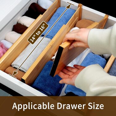 Utoplike Bamboo Adjustable Drawer Divider (4-pack), Large Drawer Organizers with Spring-Loaded for Clothing, Cutlery, Utensils in Kitchen, Bathroom, Bedroom, Baby Drawer, (Natural Color, Small (10H cm))