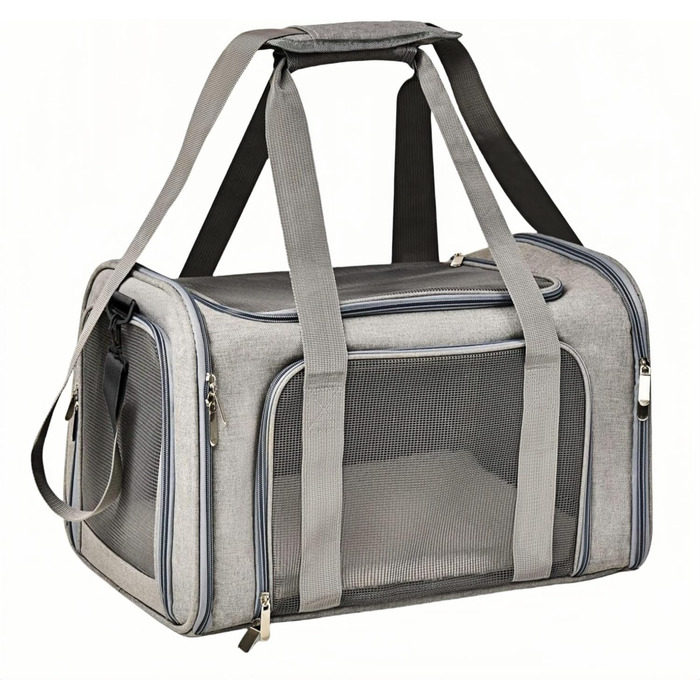 Транспортна сумка для кота та собаки, велика, портативна, для прогулянок на вулиці, складна, дихаюча, велика місткість, для двох маленьких котів, для подорожей на авто (сірий)