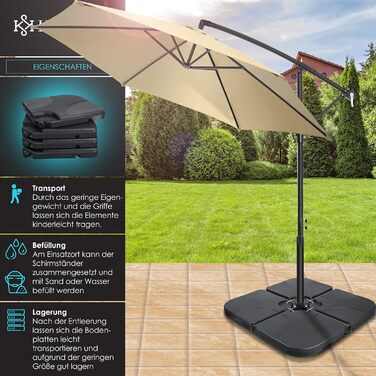 KESSER® Parasol Stand 4-Piece Umbrella Weight Umbrella Stand for Gazebo Umbrella Ground Cross 60 Liter / 80 kg Fillable with Water or Sand Includes Metal Connector Gazebo Umbrella Stand Plastic,