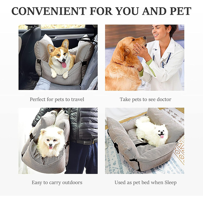 Автокрісло для собак Strusery, до 6 кг, знімний чохол, безпечний ремінь, коричневий, Pequeño