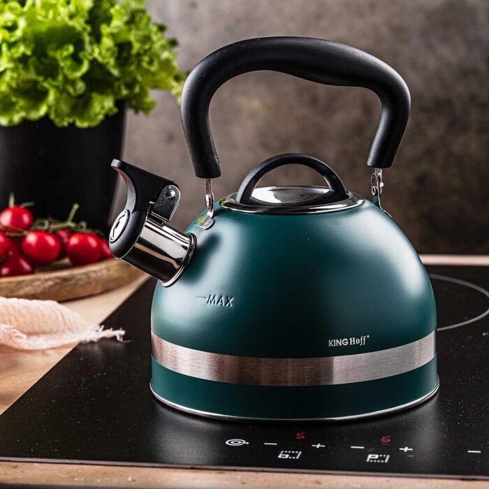 Чайник Kinghoff 1.8L з нержавіючої сталі, Induktion, з свистком, матовий зелений, KH-1855