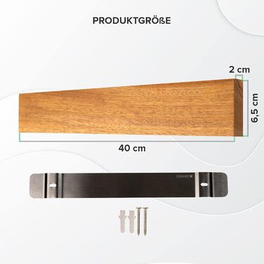 Coninx Magnetic Knife Strip Wood 40cm | Kitchen Knife, Magnetic Knife Holder with Extra Strong Magnet | Magnetic Knife Block, Stainless Steel Cladded Acacia Wood | Magnetic Strip Wall Mounting