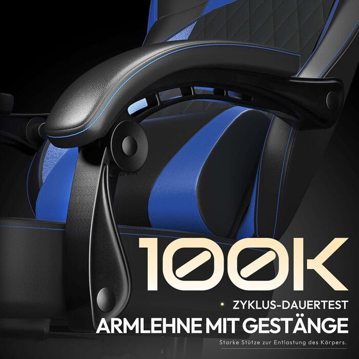 Ігрове крісло Dowinx Racing з ергономічною підтримкою попереку, PU шкіра, 150 кг, чорно-синій