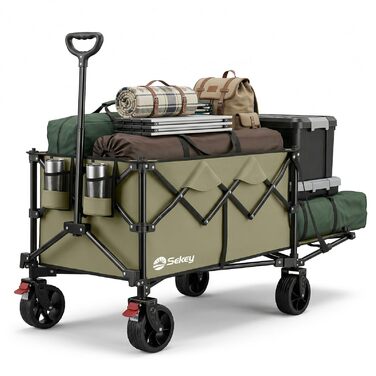Візок складаний Sekey XXL 240L, вантажопідйомність 150 кг, оливково-зелений - універсальний транспортний візок для будь-якої місцевості