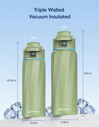 Розумна пляшка для води WATERH Boost з нагадуванням та трекером, 946 мл, нержавіюча сталь, зелена